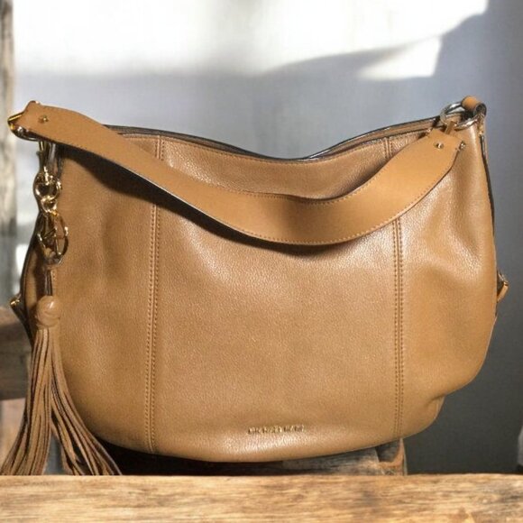 Michael Kors Brooke Pebble Leather Brown "Large" Hobo Handbag - Picture 2 of 11